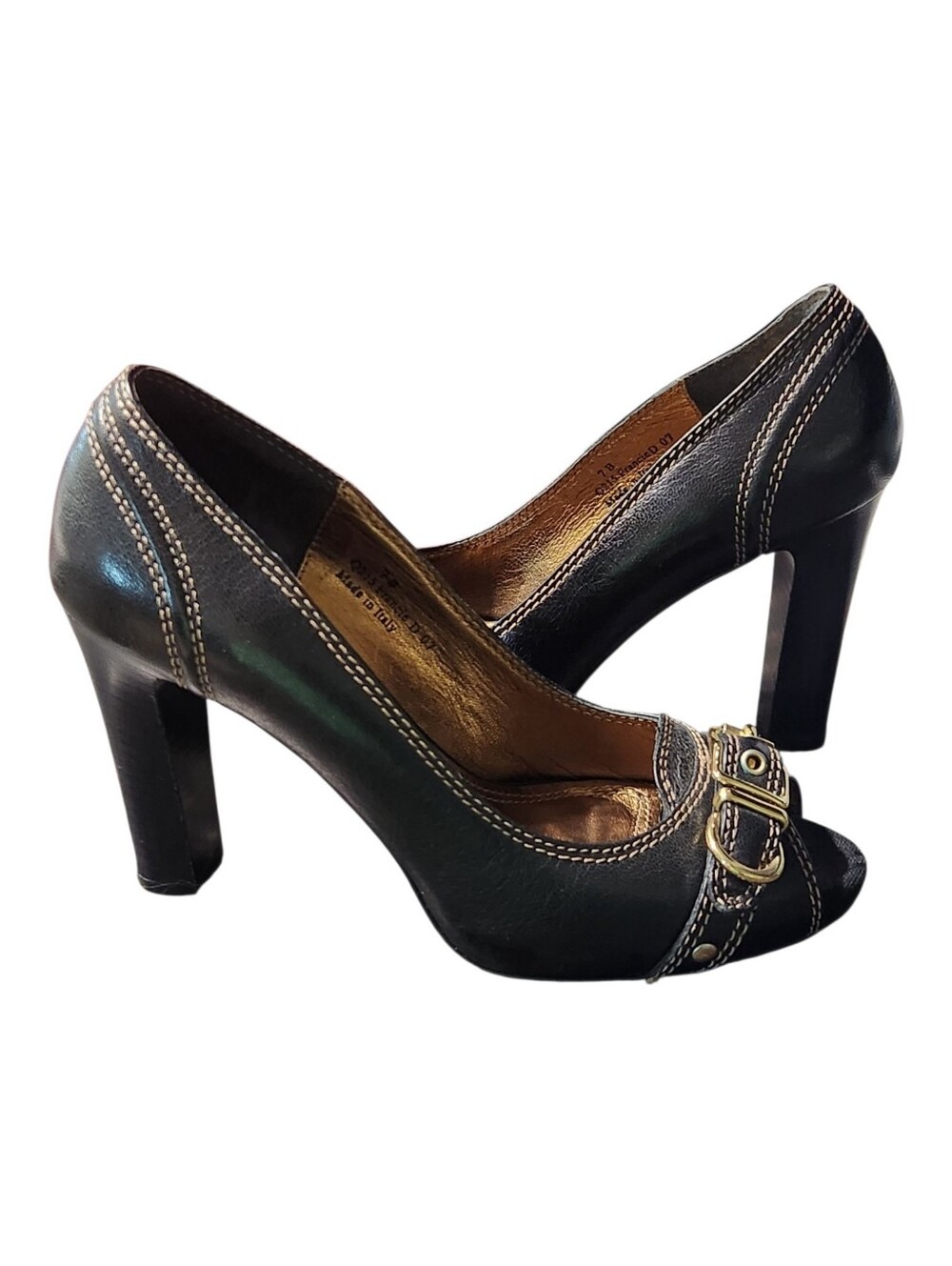 Vintage Coach Francie Black Leather Peep-Toe Made in Italy Size 7B